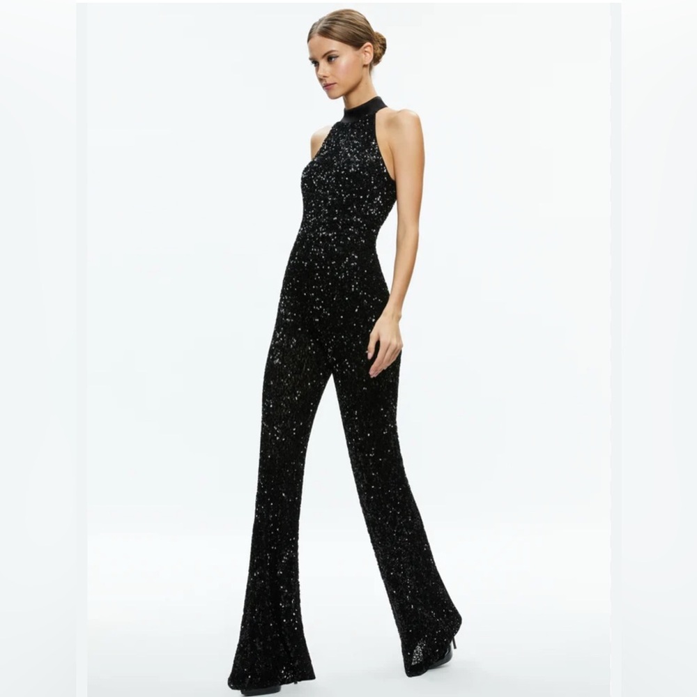Alice + Olivia Black Glitter Jumpsuit